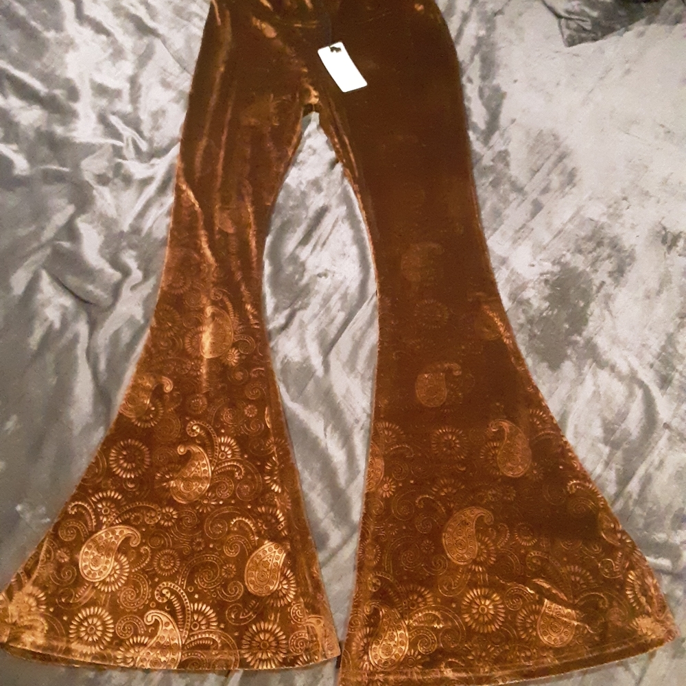 Gypsy Junkies Copper Velvet Stretch Bell Bottoms